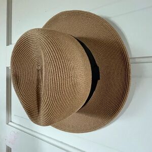 Stylish Tan Straw Hat with Black Band